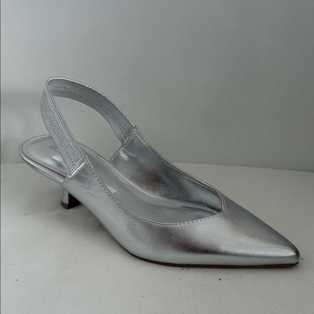 BCBGeneration Shiny Silver Slingback Heels